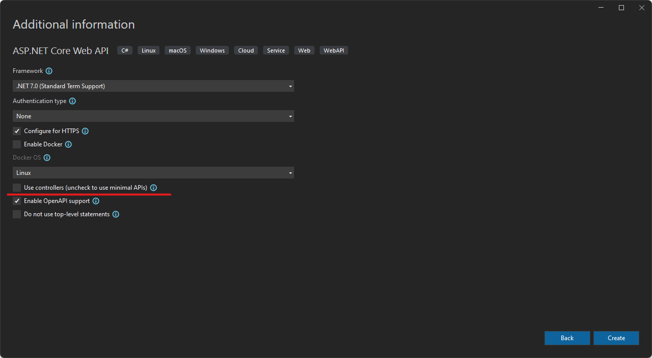 Use controllers seçeneğinin kaldırılması