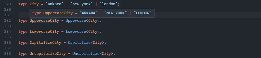 String manipulation utility types shown in the TypeScript editor